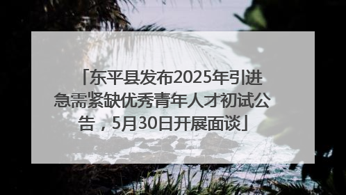 东平县发布2025年引进急需紧缺优秀青年人才初试公告，5月30日开展面谈