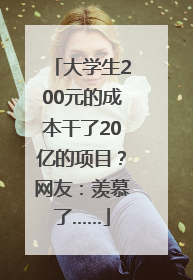 大学生200元的成本干了20亿的项目？网友：羡慕了……