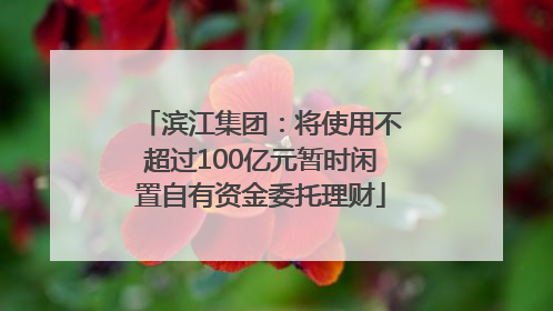 滨江集团：将使用不超过100亿元暂时闲置自有资金委托理财